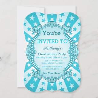 Invitación Starburst y puntos brillantes azul acuático verde