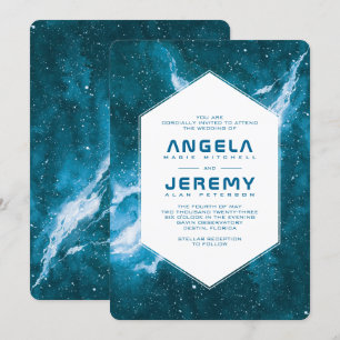 Invitación Stardust Cosmic Verde azulada Blue Boda