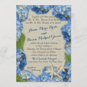 Invitación Starfish and Blue Hydrangea Boda