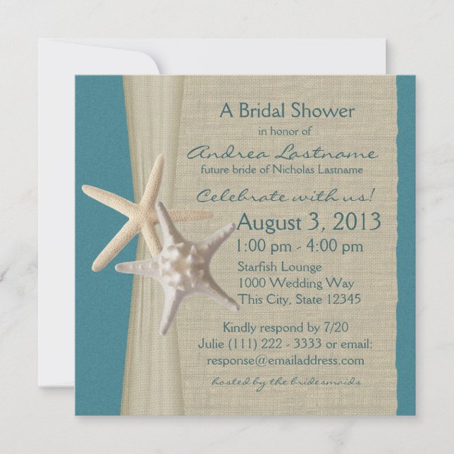 Invitación Starfish and Burlap Look Bridal Shower (Anverso)
