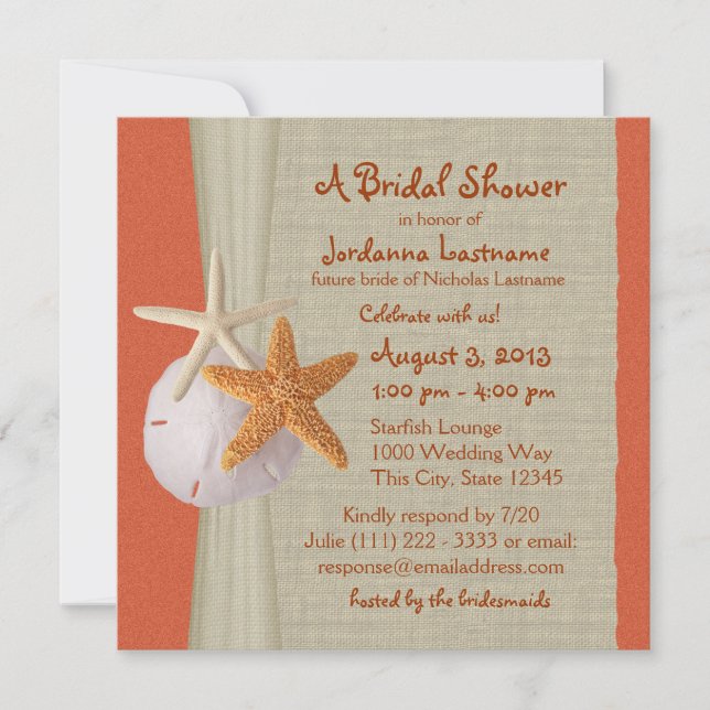 Invitación Starfish and Burlap Look Bridal Shower (Anverso)