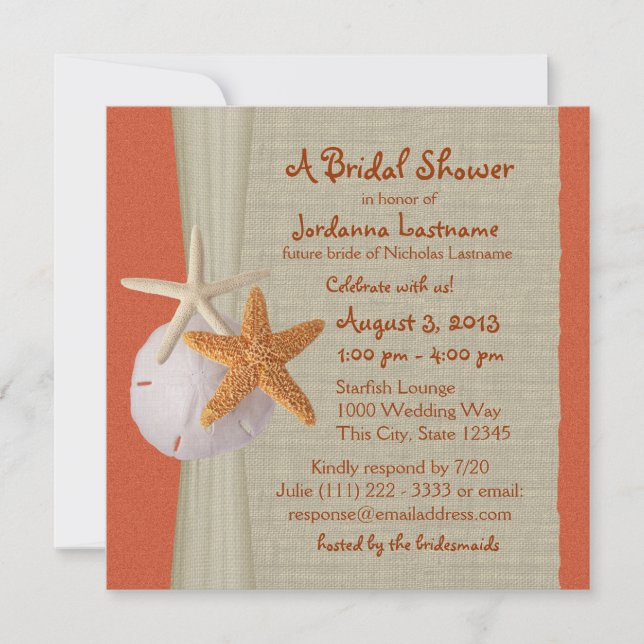 Invitación Starfish and Burlap Look Bridal Shower (Anverso)