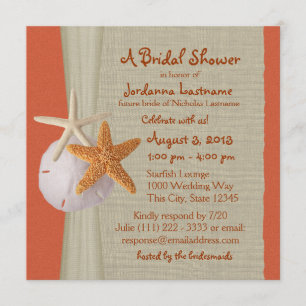 Invitación Starfish and Burlap Look Bridal Shower