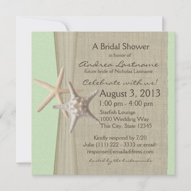 Invitación Starfish and Burlap Look Bridal Shower (Anverso)