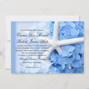 Invitación Starfish and Hydrangea Tropical Blue Boda
