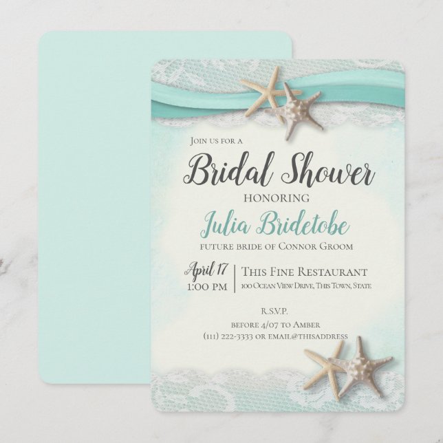 Invitación Starfish and Lace Bridal Shower (Anverso / Reverso)