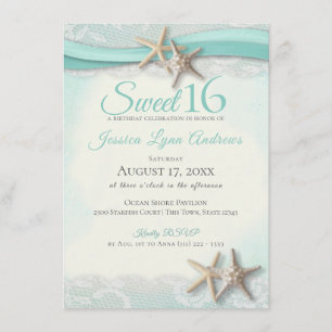 Invitación Starfish and Lace Sweet 16