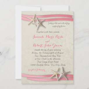 Invitación Starfish and Pink Ribbon