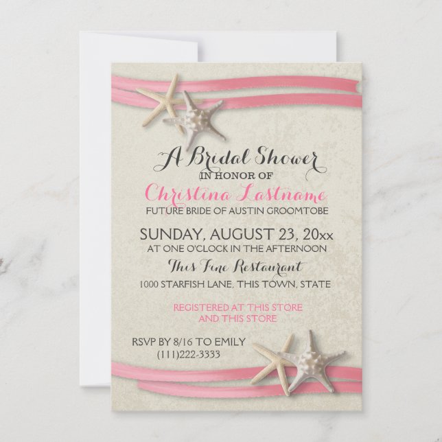 Invitación Starfish and Pink Ribbon Bribon Shower (Anverso)