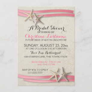 Invitación Starfish and Pink Ribbon Bribon Shower