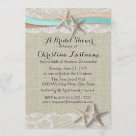 Invitación Starfish and Ribbon Aqua Peach Bridal