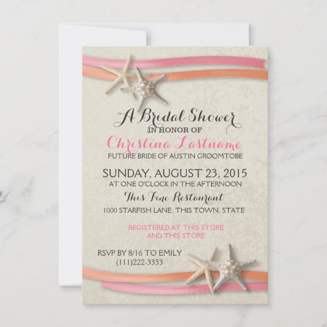 Invitación Starfish and Ribbon Bridal Shower (Anverso)