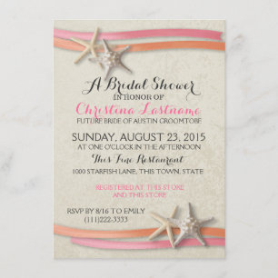 Invitación Starfish and Ribbon Bridal Shower