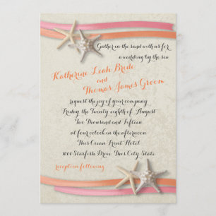 Invitación Starfish and Ribbon Coral and Pink