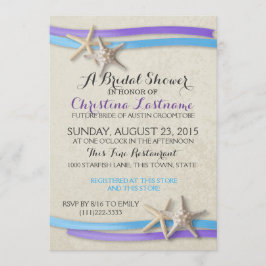 Invitación Starfish and Ribbon Purple and Blue Bridal Shower