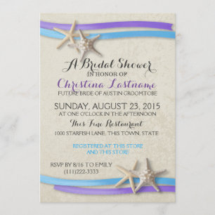 Invitación Starfish and Ribbon Purple and Blue Bridal Shower