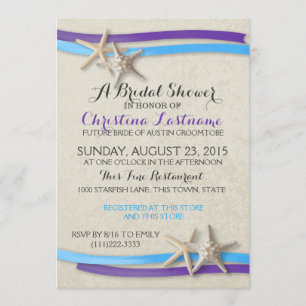 Invitación Starfish and Ribbon Purple and Blue Bridal Shower2