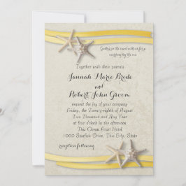 Invitación Starfish and Ribbon Yellow Beach Wedding