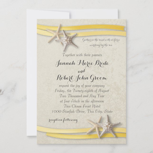 Invitación Starfish and Ribbon Yellow Beach Wedding (Anverso)