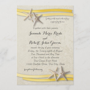 Invitación Starfish and Ribbon Yellow Beach Wedding