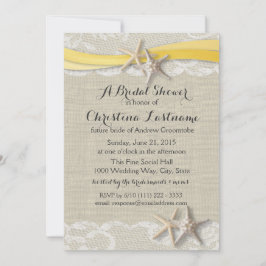 Invitación Starfish and Ribbon Yellow Bridal Shower