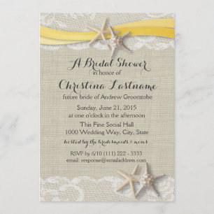 Invitación Starfish and Ribbon Yellow Bridal Shower