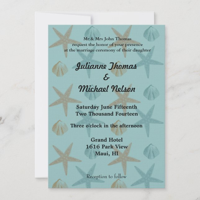 Invitación Starfish and Shells Beach Wedding (Anverso)
