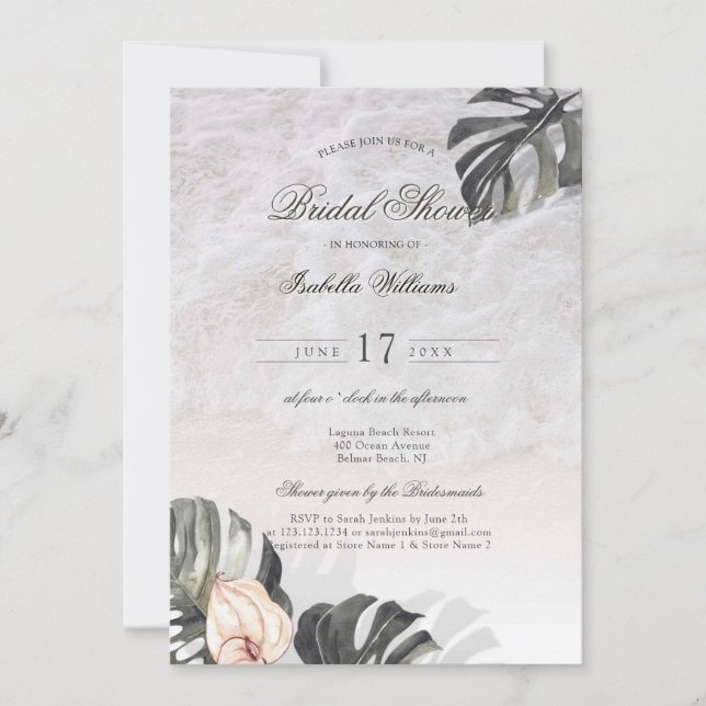 Invitación Starfish and Shells Tropical Beach Bridal Shower (Anverso)