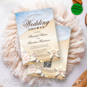 Invitación Starfish and Shells Tropical Beach Wedding Shower