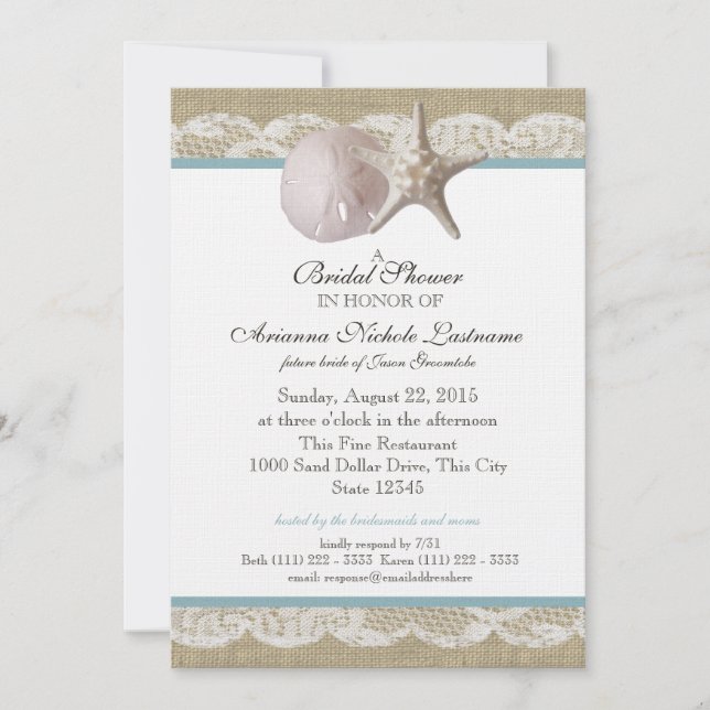 Invitación Starfish and White Lace Bridal Shower (Anverso)
