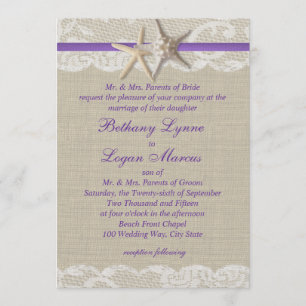 Invitación Starfish and White Lace Purple