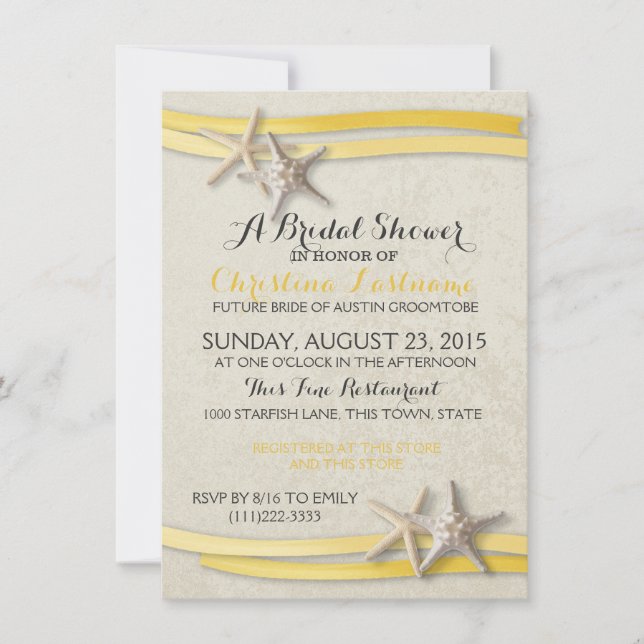 Invitación Starfish and Yellow Ribbon Bribon Shower (Anverso)