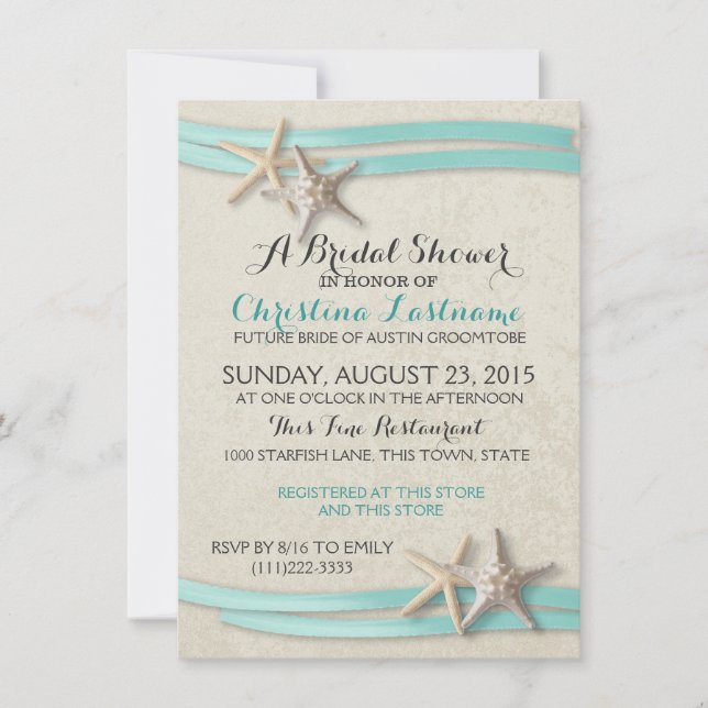 Invitación Starfish Aqua Beach Bridal Shower (Anverso)