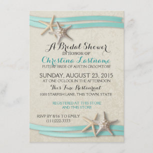 Invitación Starfish Aqua Beach Bridal Shower