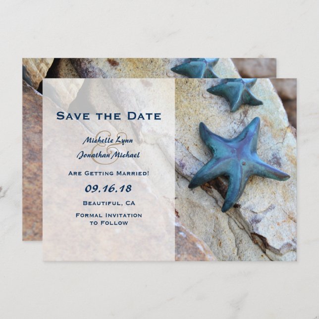 Invitación Starfish Beach Rocks Save the Date Wedding Invite (Anverso / Reverso)
