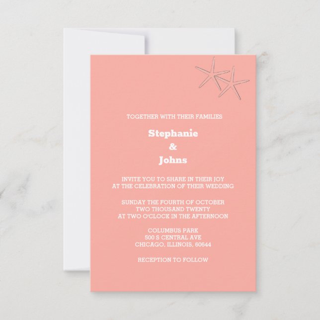 Invitación Starfish Beach Salmon Naranja Personalizado Boda d (Anverso)