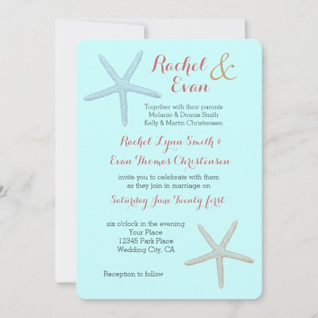 Invitación Starfish Beach Wedding (Anverso)