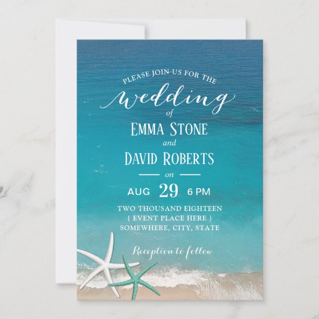 Invitación Starfish Beach Wedding Fiesta (Anverso)