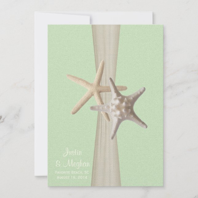 Invitación Starfish Beach Wedding Light Green (Anverso)
