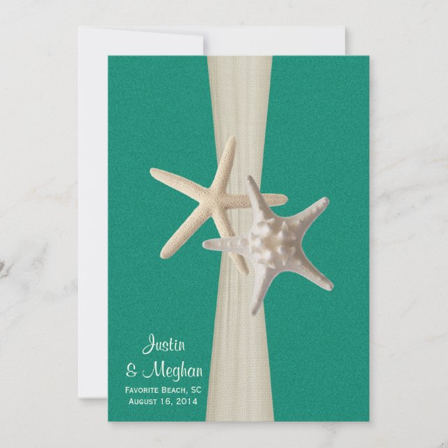 Invitación Starfish Beach Wedding Ocean Green (Anverso)