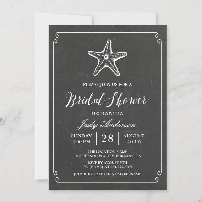 Invitación Starfish Bridal Shower | Elegante aspecto de pizar (Anverso)