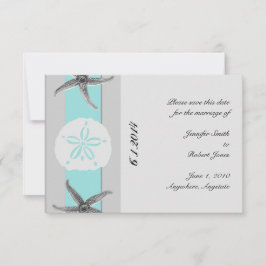 Invitación Starfish de banda gris y Aqua Salven la fecha