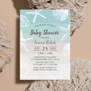 Invitación Starfish de playa y Seashells Elegante Baby Shower