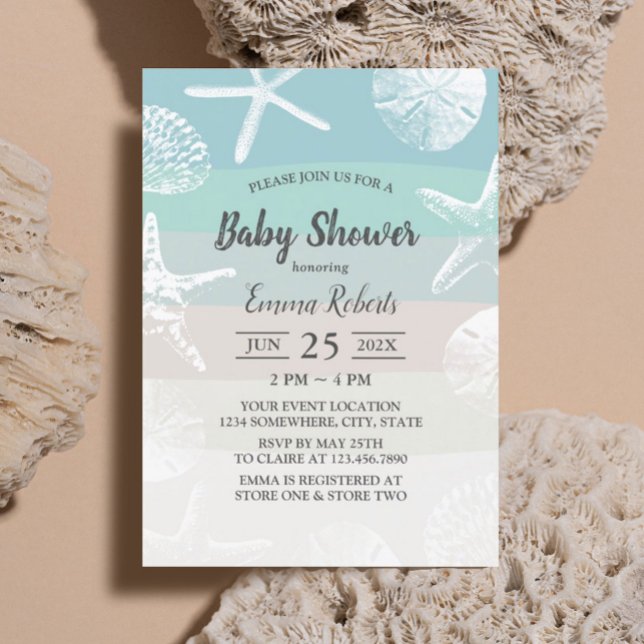 Invitación Starfish de playa y Seashells Elegante Baby Shower (Subido por el creador)