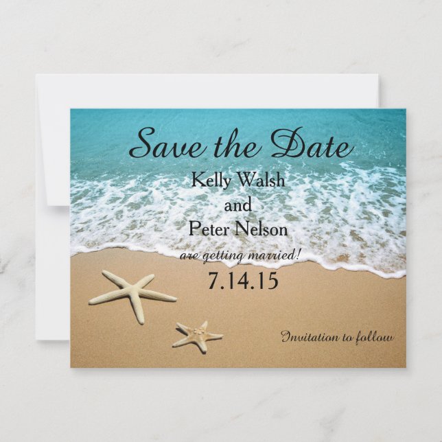 Invitación Starfish en la playa Shore Save the Date Card (Anverso)
