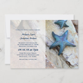 Invitación Starfish en Rocky Background Beach Wedding