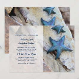 Invitación Starfish en Rocky Background Beach Wedding