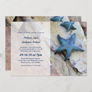 Invitación Starfish en Rocky Background Beach Wedding