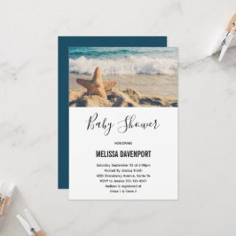 Invitación Starfish en una playa de arena Baby Shower