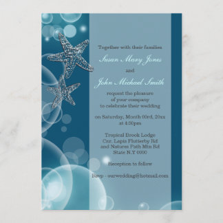 Invitación Starfish faux burbujas de plata chispa azul